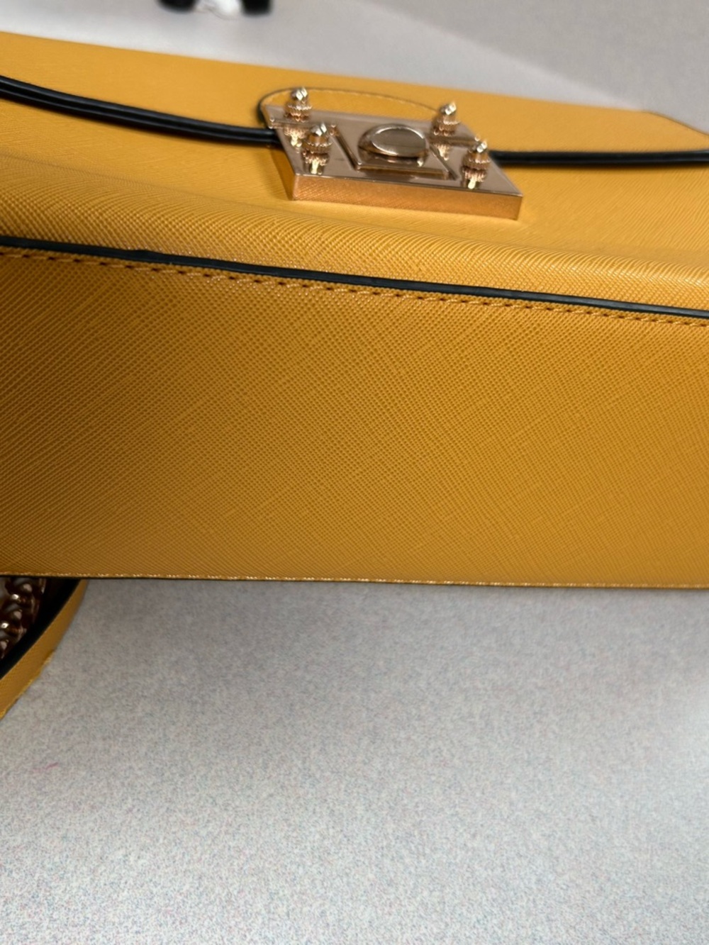 Mustard Yellow Crossbody Bag with Gold Turn-Lock - Picture 3 of 5
